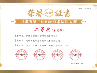 建科院六名同志入圍甘肅省建筑業(yè)聯(lián)合會(huì)專家?guī)?并獲第二屆BIM大賽二等獎(jiǎng)榮譽(yù)證書